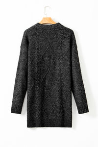 Cable Knit Mini Sweater Dress- Black