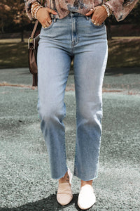 Zoey Acid Wash Raw Edge Straight Jeans