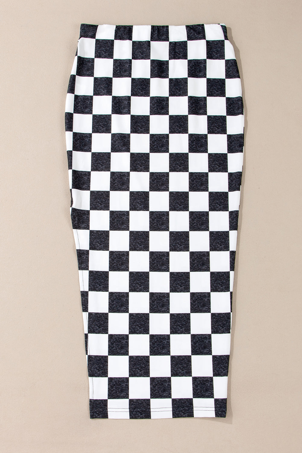 Black and White Checkered Print Side Slit High Waist Midi Skirt