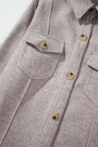 Felt Buttoned Down Shacket- Light Gray