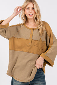 Star Patch Exposed Seam Waffle Knit Top