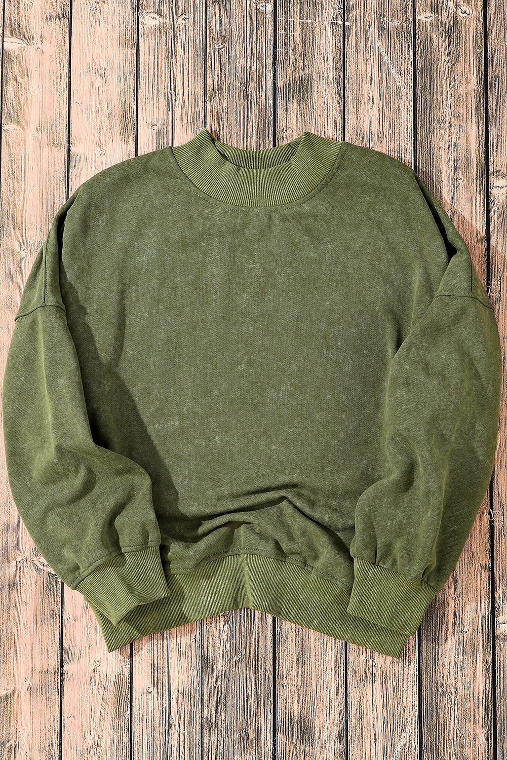 Crew Neck Acid Washed Sweatshirt- Green