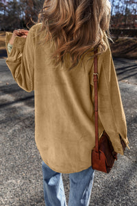 Corduroy Button Up Shacket- Beige