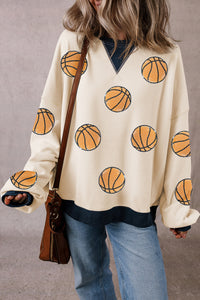 Basketball Graphic Colorblock Edge Sweatshirt- White