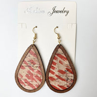 Teardrop Patterned Wooden Dangle Earrings