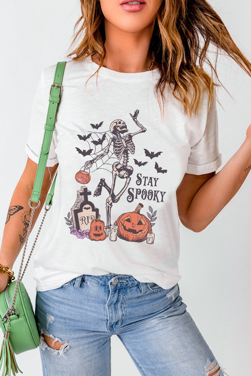 STAY SPOOKY Graphic Halloween T Shirt- White