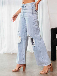 Cassie Distressed Wide Leg Jeans with Pockets