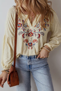 Paisley Embroidered V Neck Blouse