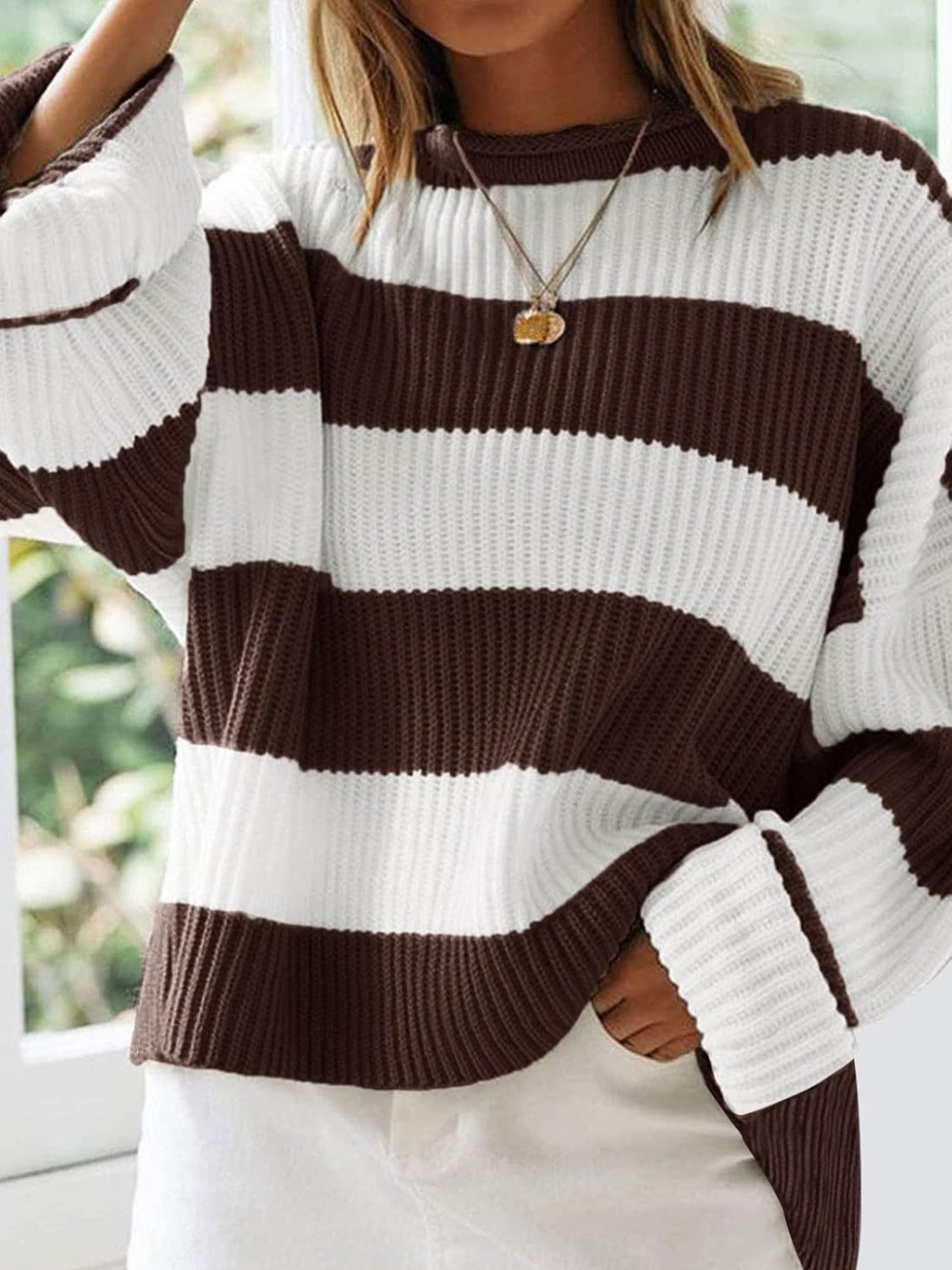 Oversized striped knit sweater