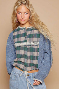 Patch Work Long Sleeve Plaid Shirt