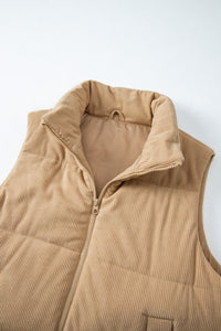 Pocketed Zip Up Turtleneck Vest Coat