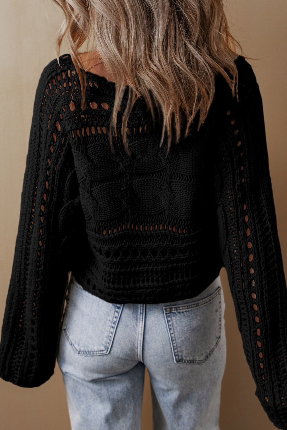 Cable Knit Crop Sweater- Black