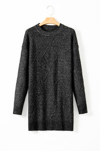 Cable Knit Mini Sweater Dress- Black