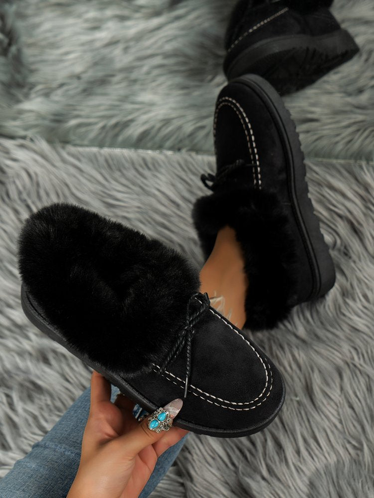 Thermal Fuzzy Tied Round Toe Shoes