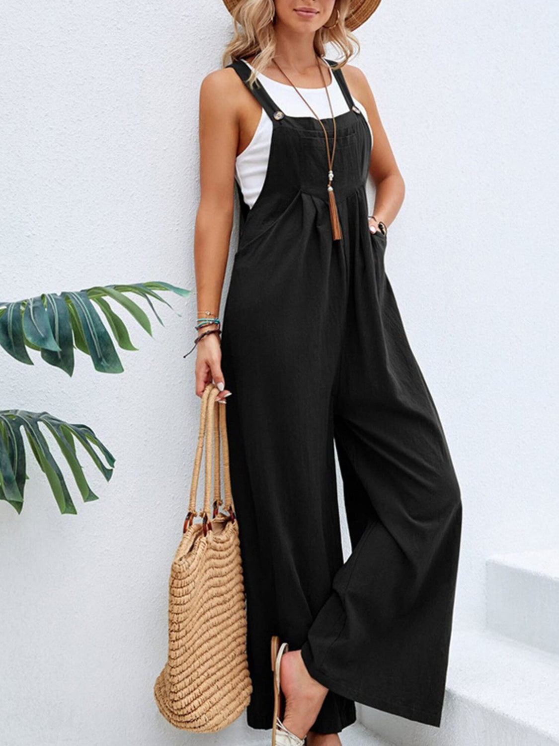 Wide Strap Pocket Overalls