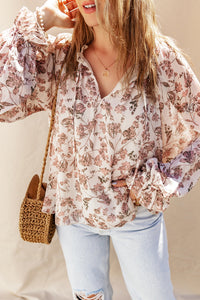 Boho Floral Print Long Sleeve Blouse