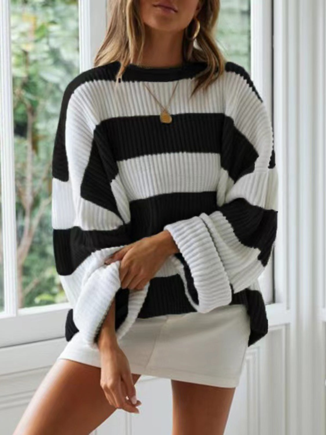 Oversized striped knit sweater