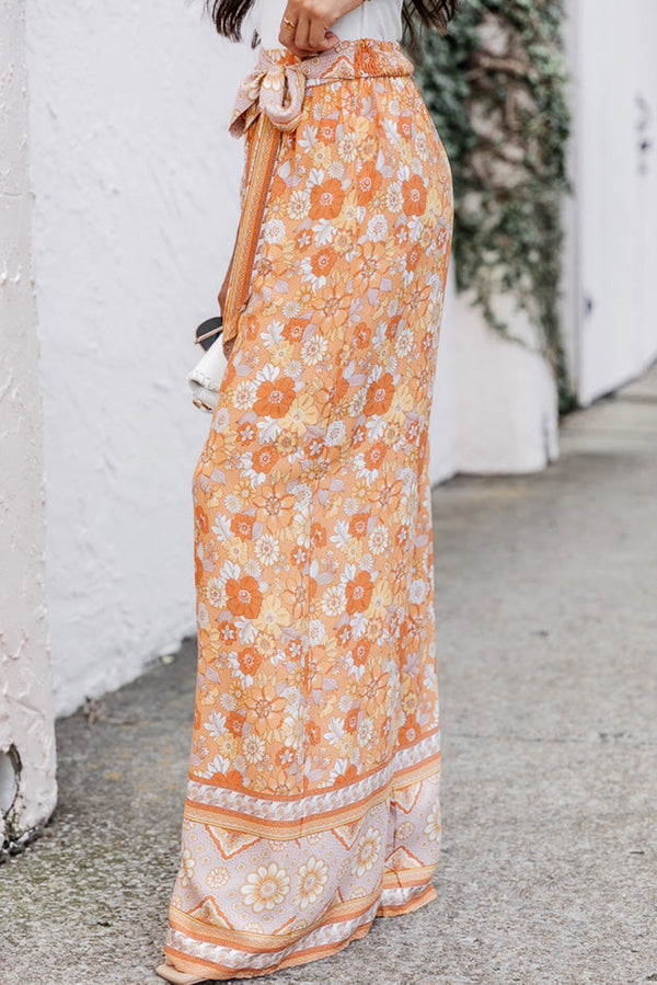 Ellie Boho Floral Wide Leg Pants- Orange