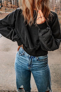 Acid Wash Open Back Sweatshirt- Black