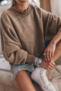 Crew Neck Acid Washed Sweatshirt- Brown