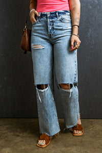 Maya Distressed Raw Hem Straight Jeans