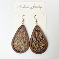 Teardrop Patterned Wooden Dangle Earrings