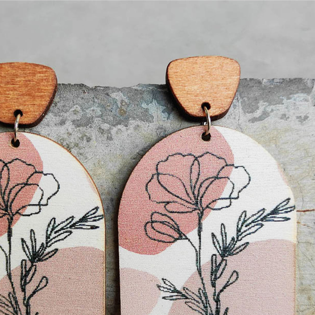 Floral Wooden Drop Earrings