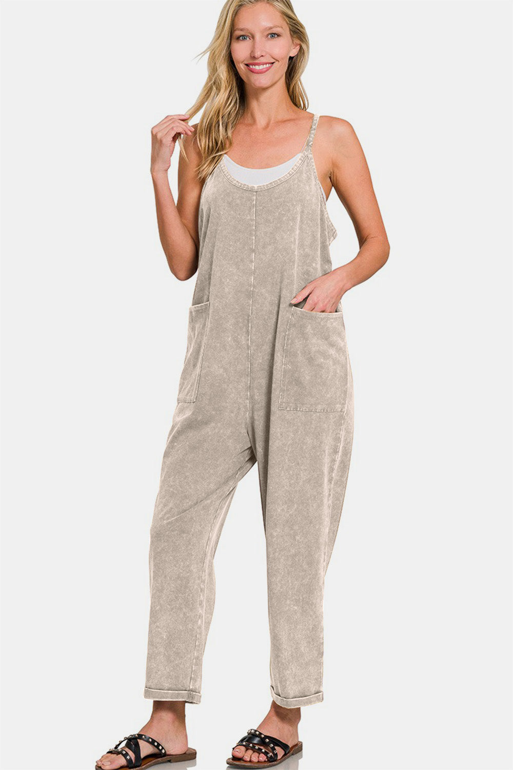 Acid washed jumpsuit- beige