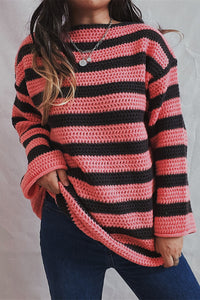 Striped Round Neck Dropped Shoulder Sweater