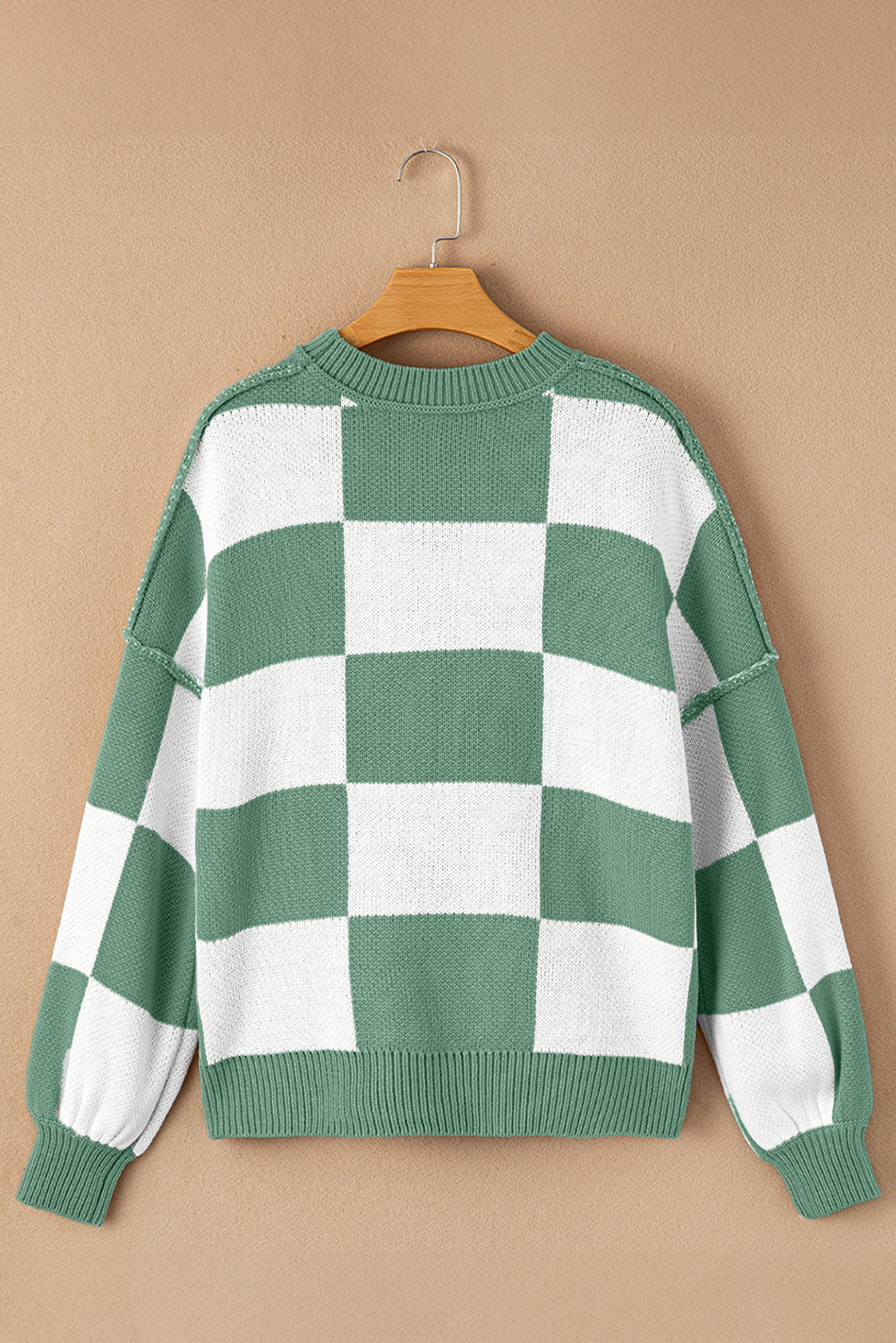 Checkered Bishop Sleeve Sweater- Green