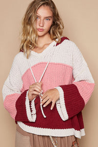 Color Block Long Sleeve Hooded Sweater