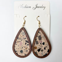 Teardrop Patterned Wooden Dangle Earrings