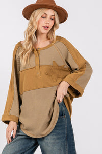 Star Patch Exposed Seam Waffle Knit Top