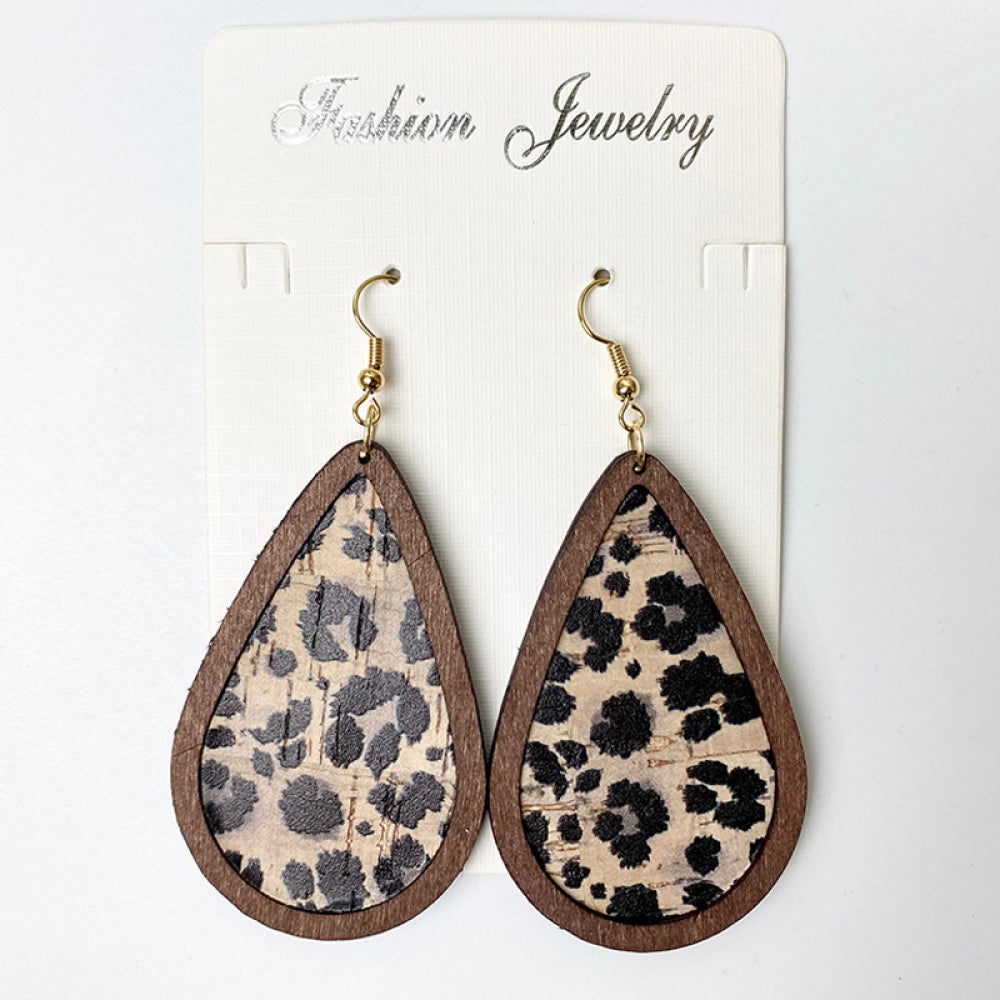 Teardrop Patterned Wooden Dangle Earrings