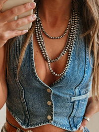 Buttoned V-Neck Denim Top