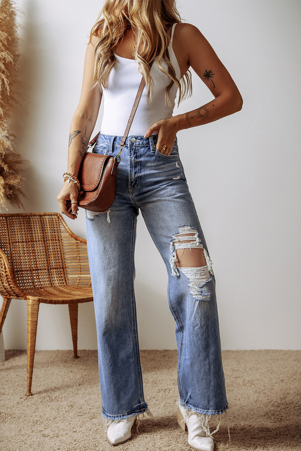 Ashleigh Distressed Straight Leg High Waist Jeans