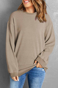 Ribbed Knit Pullover Sweatshirt- Khaki