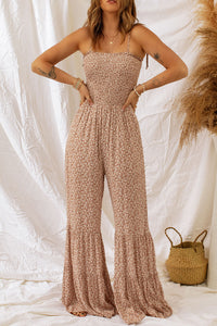 Floral Wide Leg Jumpsuit- Camel