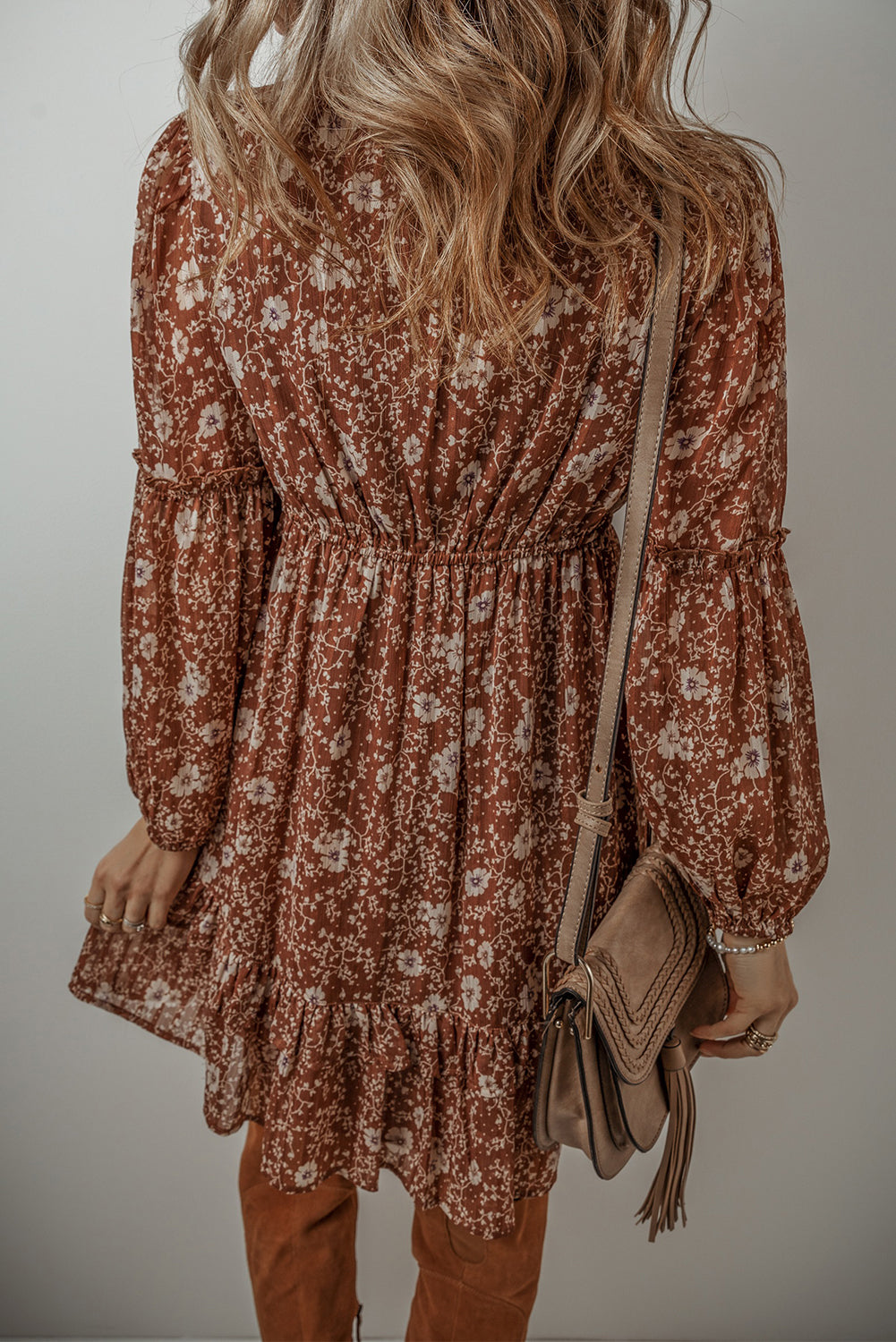 Boho Floral Long Sleeve Mini Dress