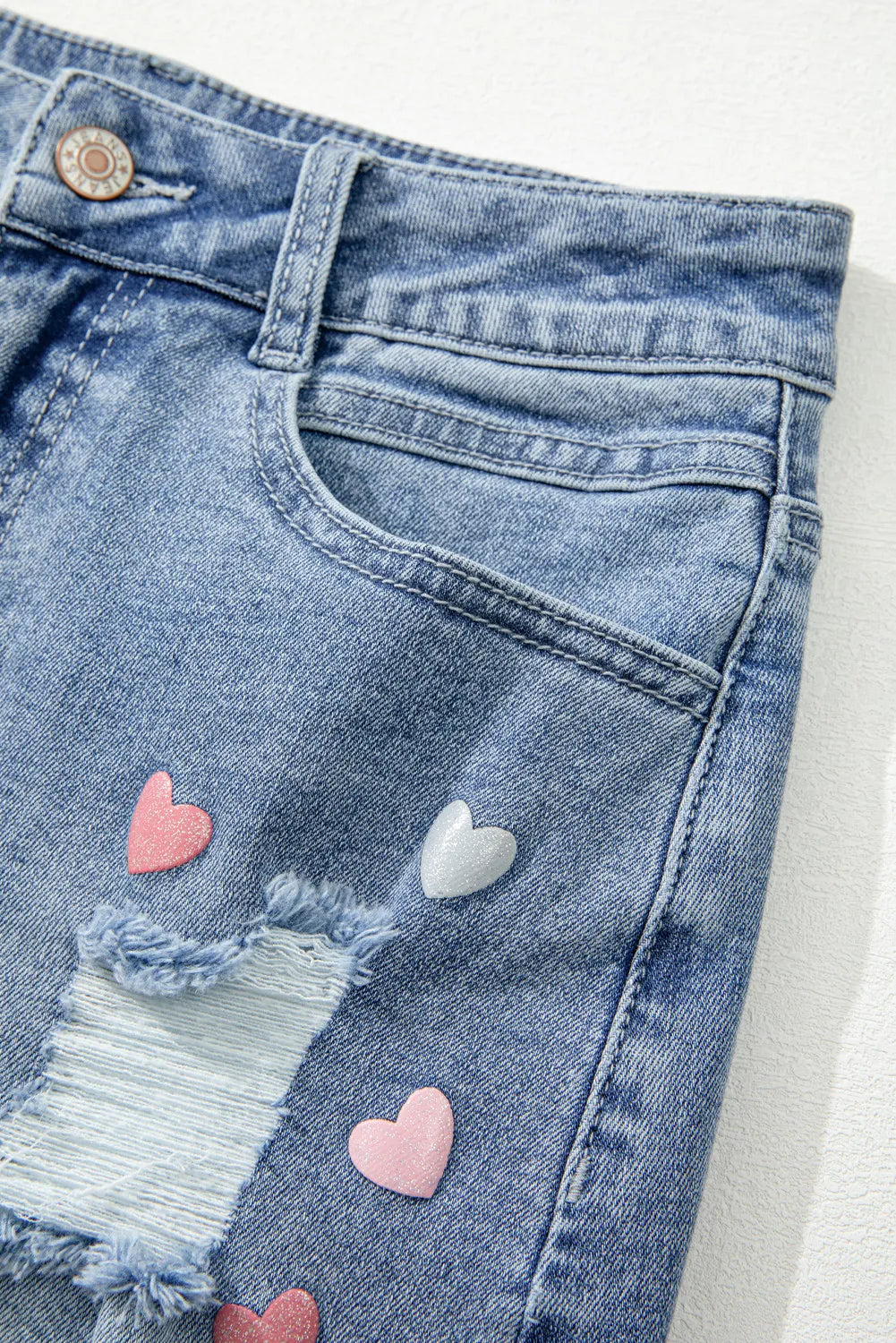 Valentines's Heart Distressed Denim Mini Skirt