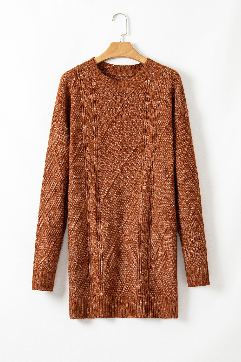 Cable Knit Mini Sweater Dress- Coffee