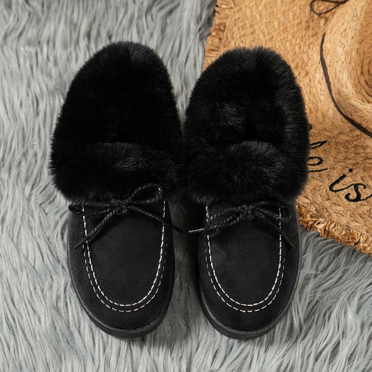 Thermal Fuzzy Tied Round Toe Shoes