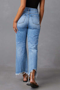 Maisy Distressed Raw Hem Jeans with Pockets