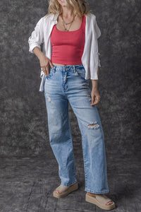 Naomi High Rise Distressed Straight Leg Jeans