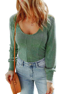 Textured Long Sleeve Top- Green