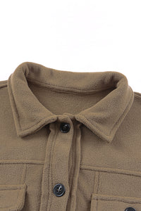 Fuzzy Button Down Shacket- Army Green