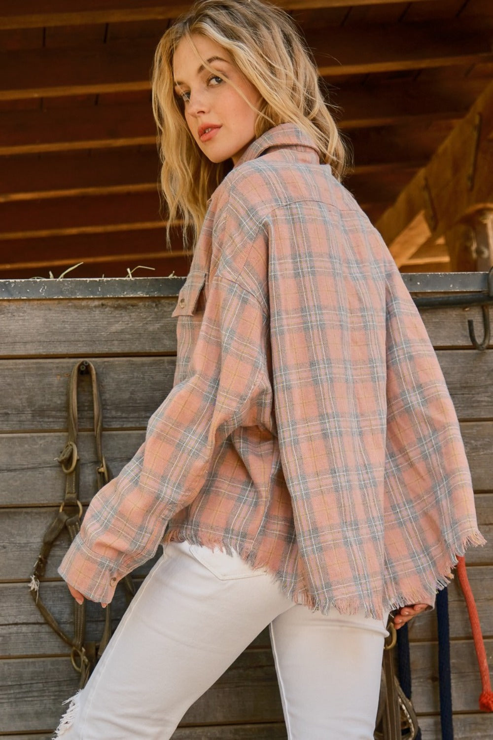 Plaid Button Up Raw Hem Shirt