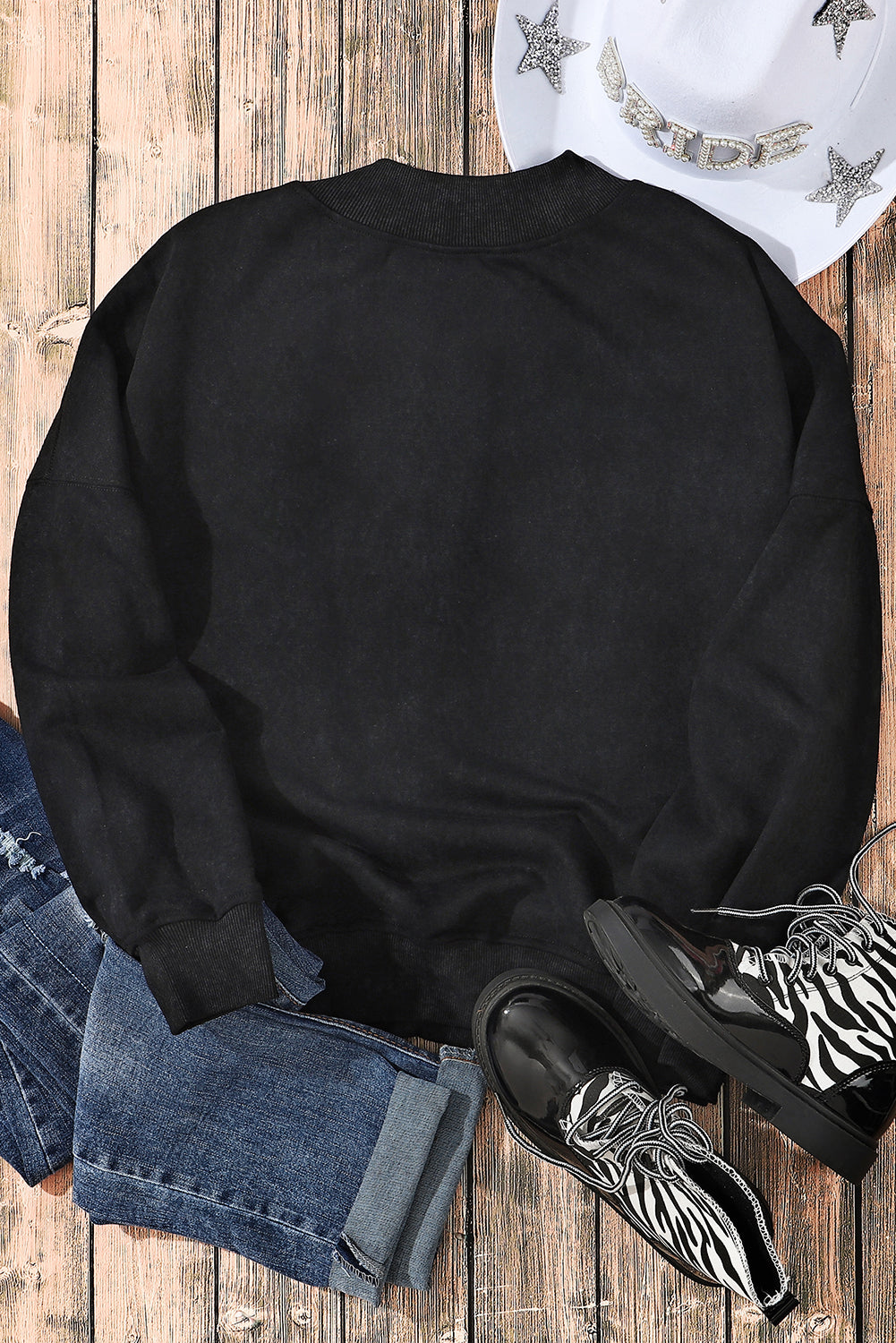 Crew Neck Acid Washed Sweatshirt- Black