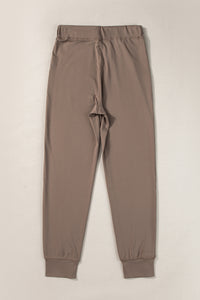 Drawstring Waist Pocketed Joggers-Brown