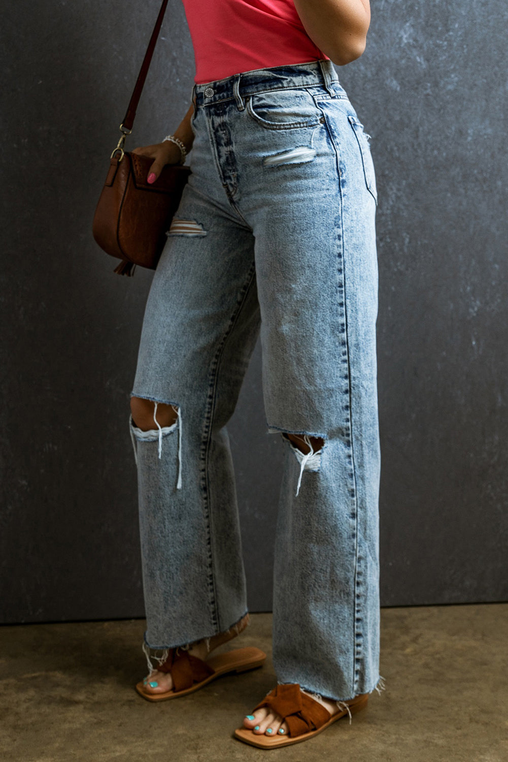 Maya Distressed Raw Hem Straight Jeans